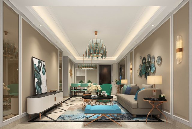 luxurious living room 3D 模型 .c4d .max .obj .3ds .fbx .stl .blend 