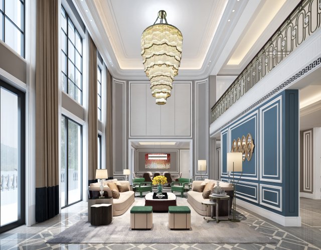 luxurious living room 3D Model .c4d .max .obj .3ds .fbx .stl .blend 