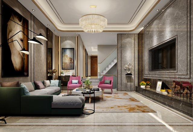 luxurious living room Modelo 3D .c4d .max .obj .3ds .fbx .stl .blend