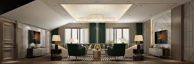 luxurious living room 3D Модель .c4d .max .obj .3ds .fbx .stl .blend 