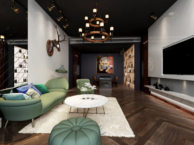 modern living room 3D Model .c4d .max .obj .3ds .fbx .stl .blend 