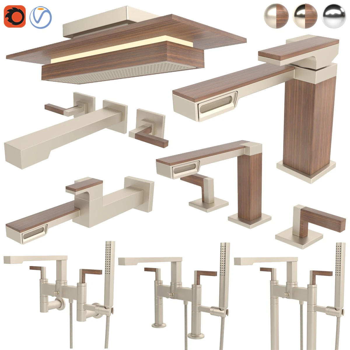 brizo faucet and shower - frank lloyd wright collection 3D Model .c4d .max .obj .3ds .fbx .stl .blend 