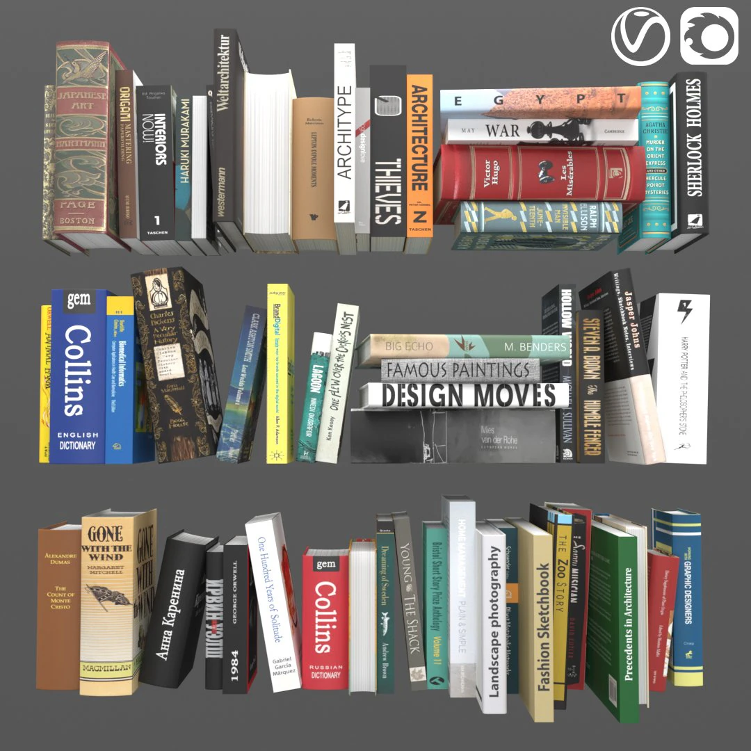 book collection 3D Model .c4d .max .obj .3ds .fbx .stl .blend 