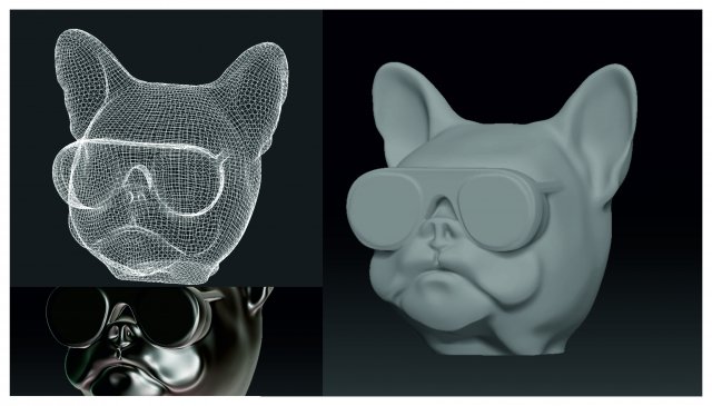 a pug with glasses 3D Model .c4d .max .obj .3ds .fbx .stl .blend 