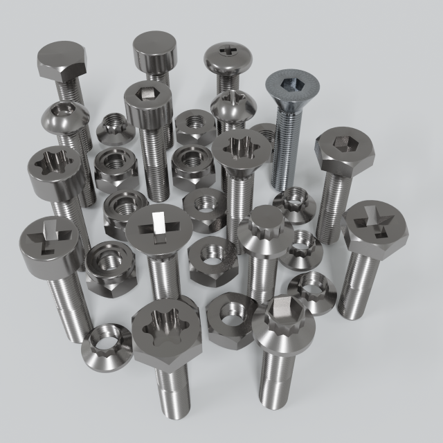 bolts and nuts 3D Model .c4d .max .obj .3ds .fbx .stl .blend 
