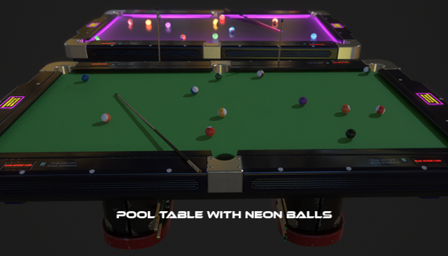 pool table with neon balls Modello 3D .c4d .max .obj .3ds .fbx .stl .blend 