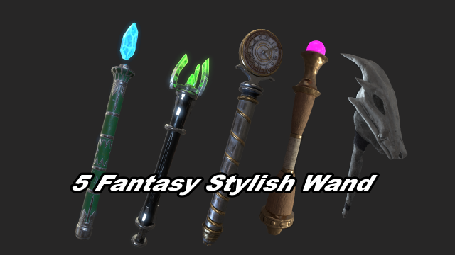 5 fantasy stylish wand - pbr- low poly Modelo 3D .c4d .max .obj .3ds .fbx .stl .blend 