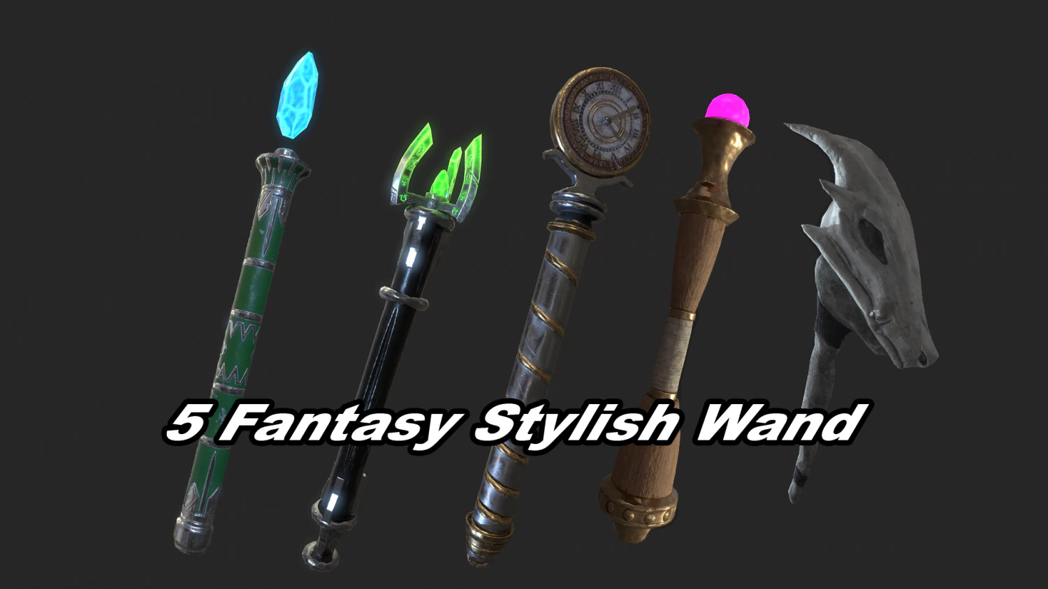 5 fantasy stylish wand - pbr- low poly 3D Model .c4d .max .obj .3ds .fbx .stl .blend 