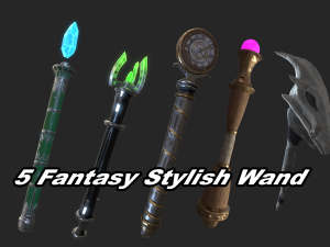 5 fantasy stylish wand - pbr- low poly 3D 模型