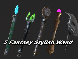 5 fantasy stylish wand - pbr- low poly 3D Model