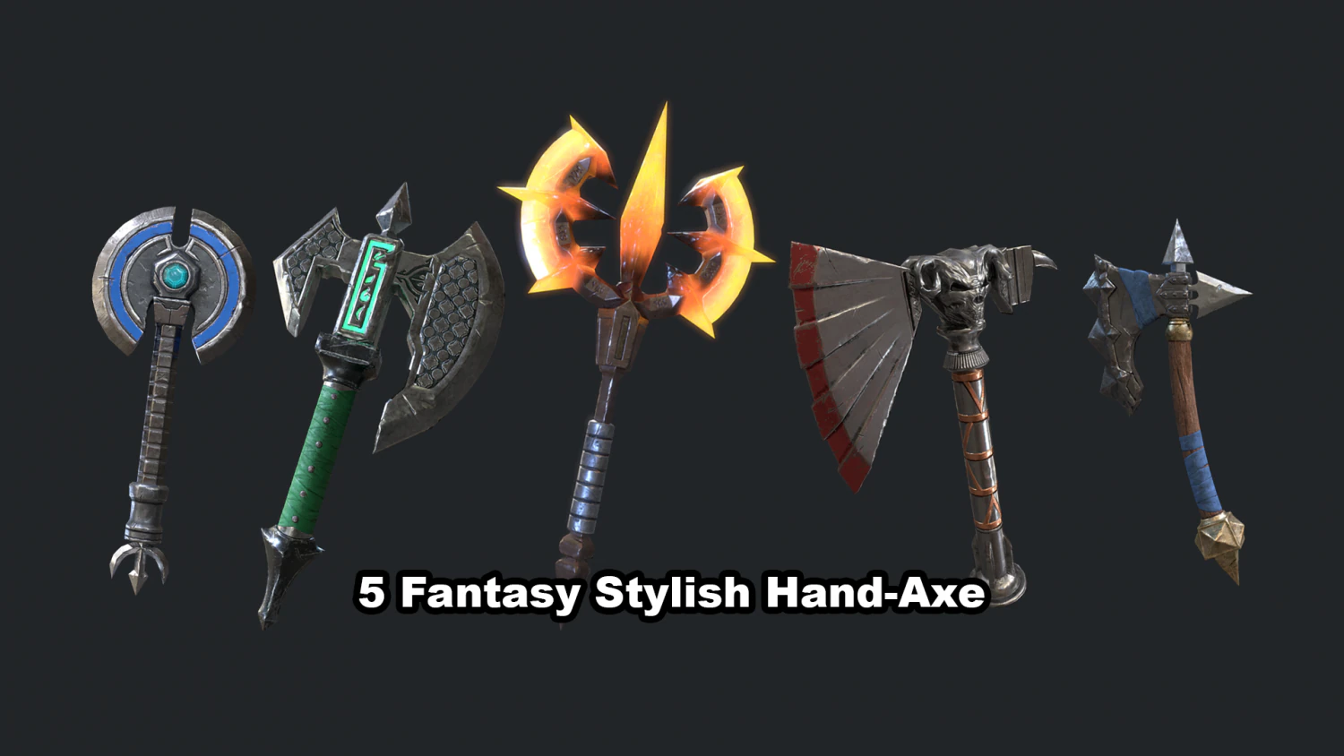 5 fantasy hand-axe - pbr- low poly 3D Model .c4d .max .obj .3ds .fbx .stl .blend