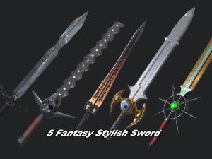 5 fantasy stylish sword - pbr- low poly Modelo 3D