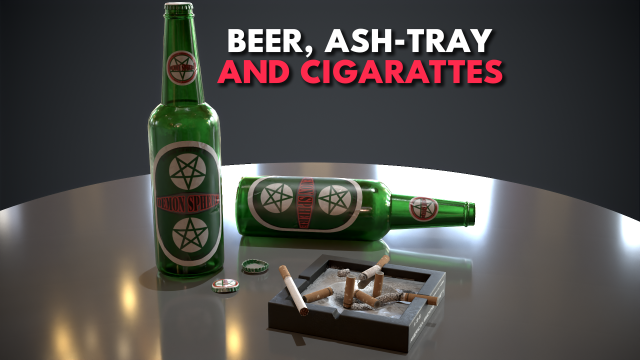 beer cigarattes and ashtray - game ready - pbr 3Dモデル .c4d .max .obj .3ds .fbx .stl .blend 
