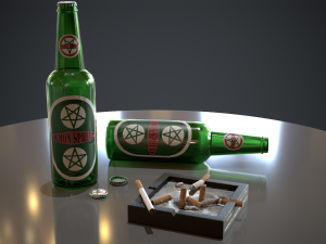 beer cigarattes and ashtray - game ready - pbr 3Dモデル