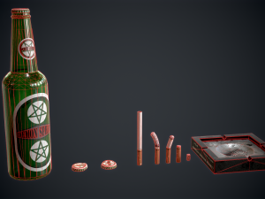 beer cigarattes and ashtray - game ready - pbr 3Dモデル