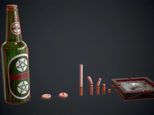 beer cigarattes and ashtray - game ready - pbr 3D Model