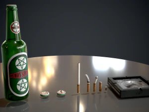 beer cigarattes and ashtray - game ready - pbr 3D Model