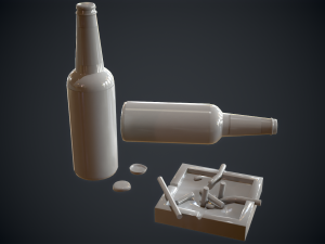 beer cigarattes and ashtray - game ready - pbr 3Dモデル