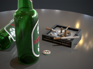 beer cigarattes and ashtray - game ready - pbr 3Dモデル