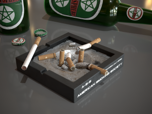 beer cigarattes and ashtray - game ready - pbr 3Dモデル
