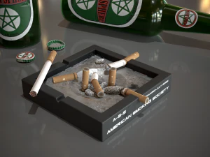 beer cigarattes and ashtray - game ready - pbr 3D Model