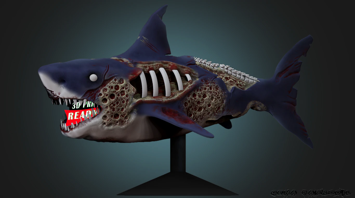 zombie shark 3D Print Model .c4d .max .obj .3ds .fbx .stl .blend 