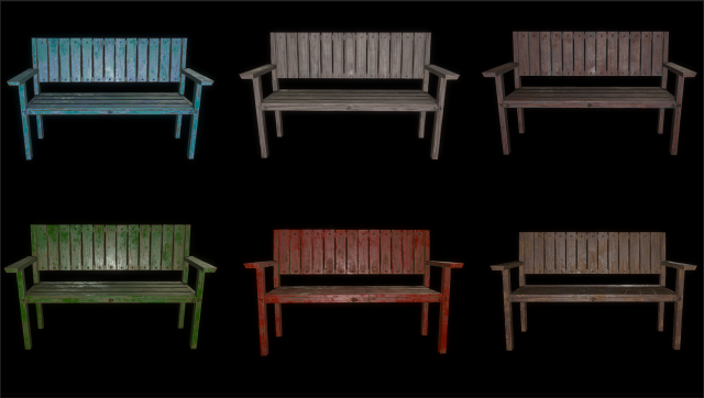 bench trees low poly 6 texture options and high poly 3D 模型 .c4d .max .obj .3ds .fbx .stl .blend 