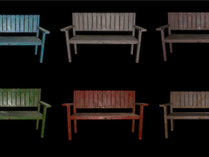 bench trees low poly 6 texture options and high poly 3D 模型