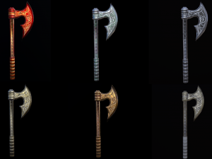 axe viking low poly 6 texture options and high poly 3D Model