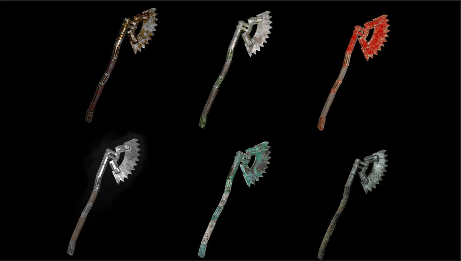 steampunk axe low poly 6 texture options and high poly 3D Model .c4d .max .obj .3ds .fbx .stl .blend 