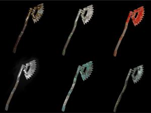 steampunk axe low poly 6 texture options and high poly 3D Model
