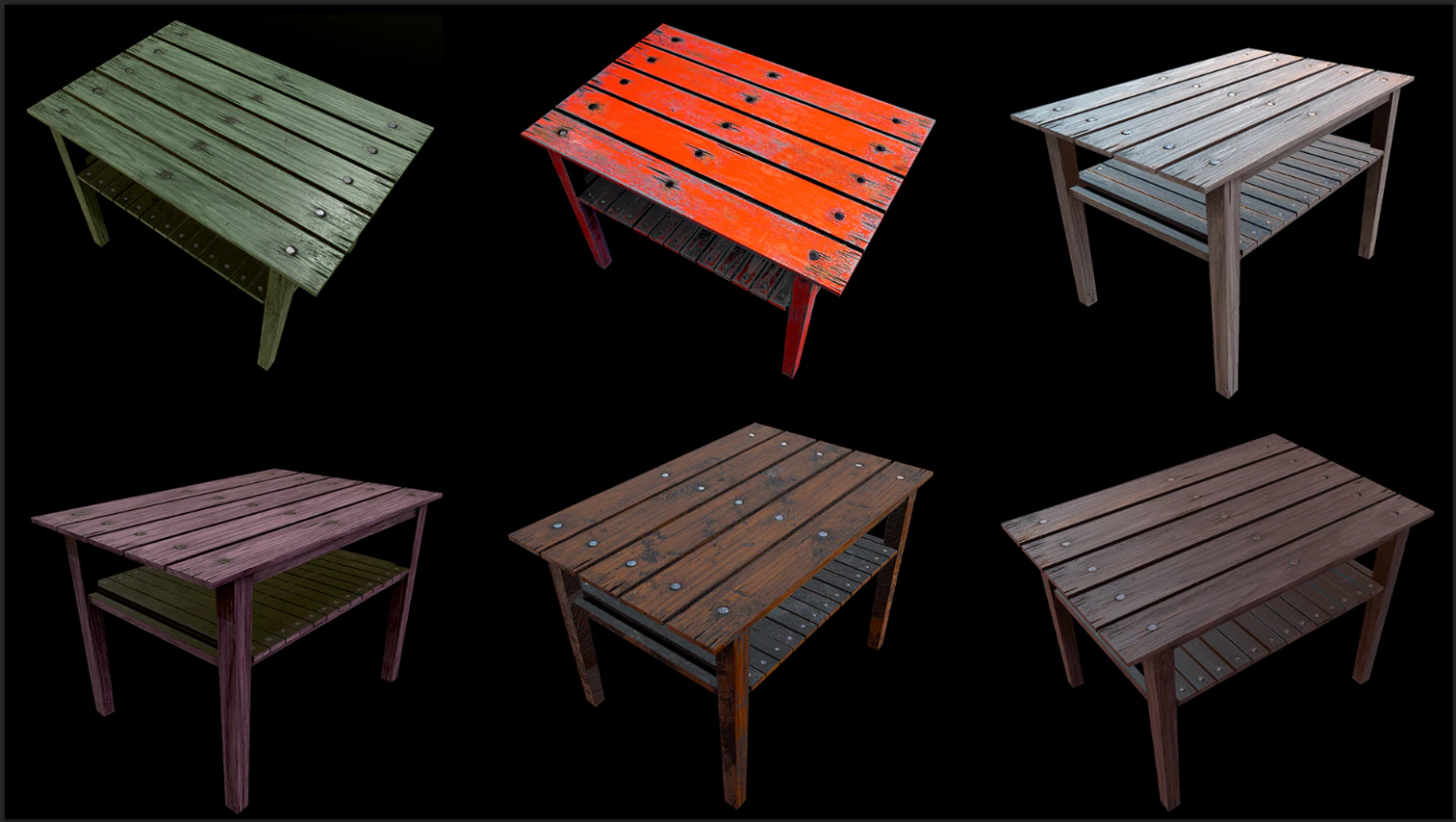 table trees low poly 6 texture options and high poly 3D Model .c4d .max .obj .3ds .fbx .stl .blend