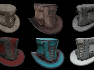 steampunk hat low poly 6 texture options and high poly 3D 模型