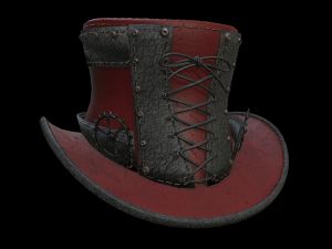 steampunk hat low poly 6 texture options and high poly Model 3D