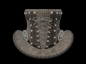 steampunk hat low poly 6 texture options and high poly Model 3D