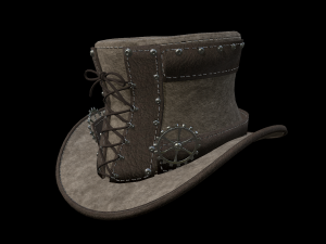 steampunk hat low poly 6 texture options and high poly Model 3D
