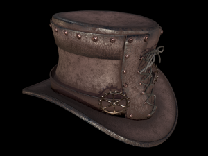 steampunk hat low poly 6 texture options and high poly Model 3D