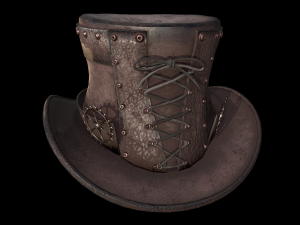 steampunk hat low poly 6 texture options and high poly Model 3D