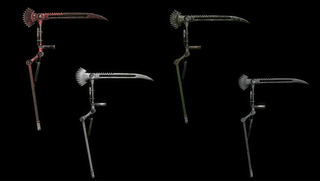 scythe steampunk low poly 4 texture options and high poly Modèle 3D .c4d .max .obj .3ds .fbx .stl .blend 