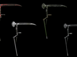scythe steampunk low poly 4 texture options and high poly 3D 模型