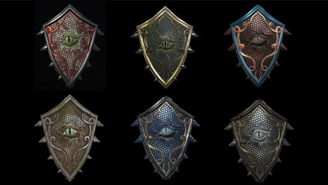 shield with eye low poly 6 texture options and high poly 3D 模型 .c4d .max .obj .3ds .fbx .stl .blend 