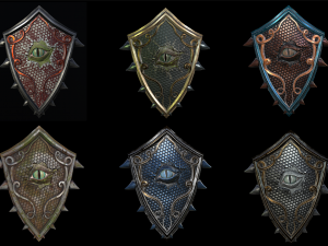 shield with eye low poly 6 texture options and high poly 3D Models