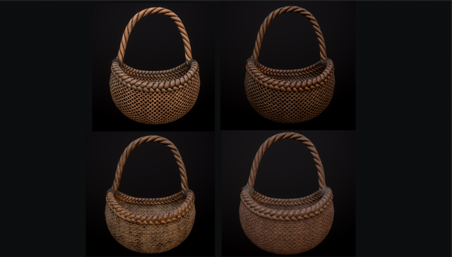 wicker basket low poly 4 texture options 3D 模型 .c4d .max .obj .3ds .fbx .stl .blend 