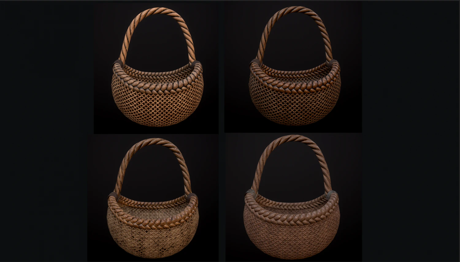 wicker basket low poly 4 texture options 3D Model .c4d .max .obj .3ds .fbx .stl .blend 