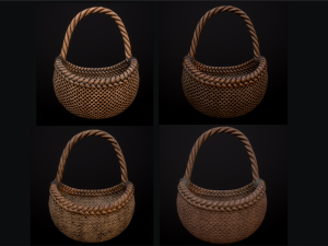 wicker basket low poly 4 texture options 3D Model