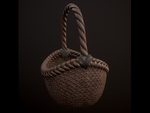 wicker basket low poly 4 texture options 3D 模型