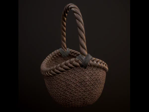 wicker basket low poly 4 texture options 3D Model