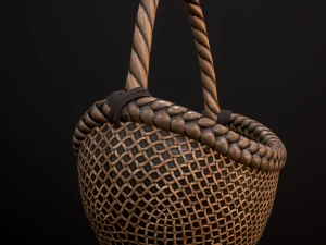 wicker basket low poly 4 texture options 3D Model