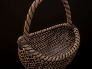 wicker basket low poly 4 texture options 3D Model