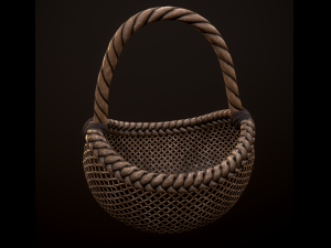 wicker basket low poly 4 texture options 3D 模型